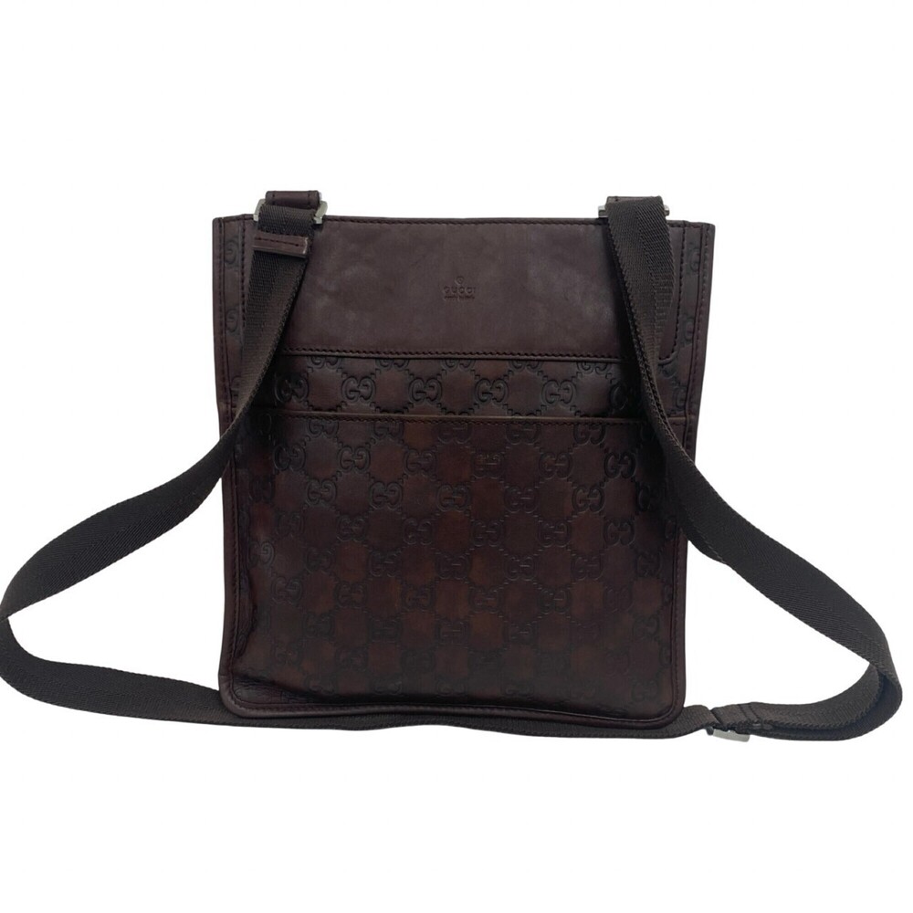 GUCCI Guccissima Logo Leather Shoulder Bag, Pouch, Sacoche, Crossbody Brown, ...
